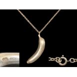Superb Novelty Silver Necklace with a Heavy Silver Pendant In The Shape of a Banana.