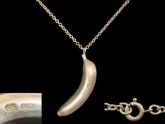 Superb Novelty Silver Necklace with a Heavy Silver Pendant In The Shape of a Banana.