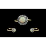 Ladies 18ct Gold & Platinum Opal & Diamond Set Cluster Ring,