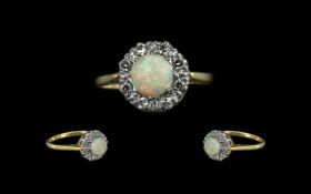 Ladies 18ct Gold & Platinum Opal & Diamond Set Cluster Ring,