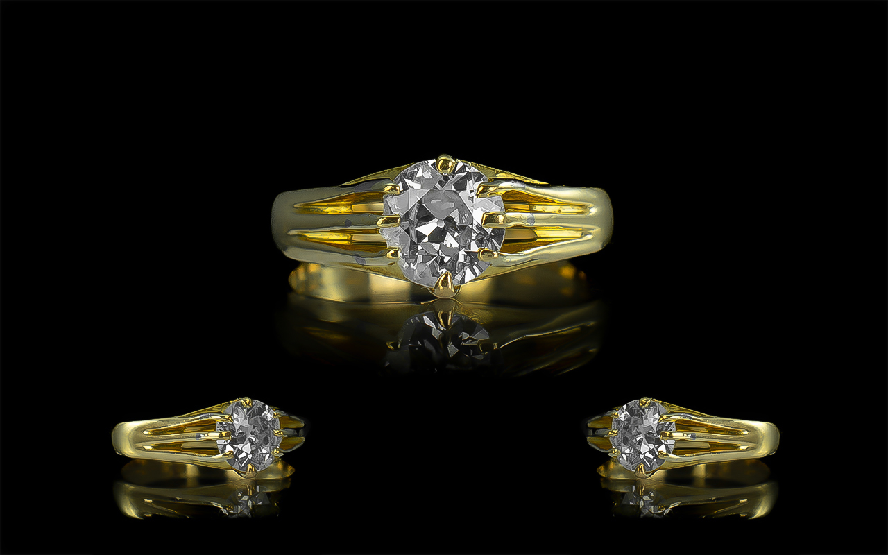 18ct Gold Superb Quality Single Stone Diamond Set Ring gypsy setting marked 18ct to shank The