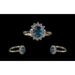 Ladies 9ct Gold Attractive Blue Sapphire & Diamond Set Cluster Ring. Full hallmark to shank.