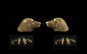 Mappin & Webb Superb Pair of Gents 9ct Gold Cufflinks In the Form of Labrador Dogs Heads.