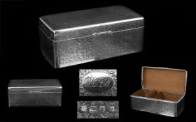 Victorian Period - Superb Quality Large Gents / Ladies Sterling Silver Table Cigarette Box with