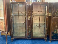 Mid Century Chinoiserie Decorated Display Cabinet, with astral glazed doors and glass sides,
