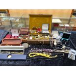 Tray Containing a Collection of Costume Jewellery, containing beads, brooches, earrings,