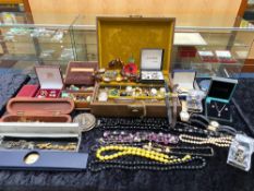 Tray Containing a Collection of Costume Jewellery, containing beads, brooches, earrings,