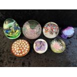Collection of Seven Glass Paperweights, comprising a large Caithness Scotland 'Acrobat' No.