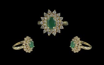 Ladies Superb Quality 14ct Gold Emerald And Diamond Set Cluster Ring marked 14 ct to interior of