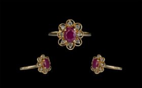 18ct Gold Attractive Ruby and Diamond Set Cluster Ring. Marked 18ct to Interior of Shank.
