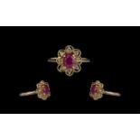 18ct Gold Attractive Ruby and Diamond Set Cluster Ring. Marked 18ct to Interior of Shank.