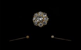 An Antique Period - Attractive 18ct Gold Diamond Set Stick Pin. Marked 600 to Pin.