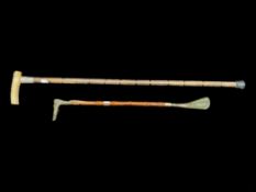 Bamboo Walking Cane with bone handle and silver embossed ferrule, measures 31" length.