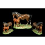 Beswick Hand Painted Horse and Foal Figure ' Mare and Foal ' on Base. Model 953. 1st Version.