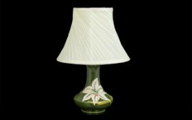 Moorcroft Lamp base & Shade ' Bermuda Lily ' Pattern. Not Tested. Approx Height of Base 8 Inches.