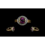 Ladies Attractive 9ct Gold Amethyst and Diamond Set Cluster Ring.