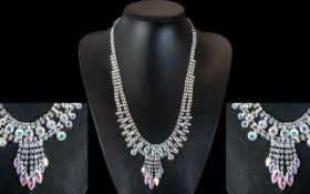 Mystic Colour Austrian Crystal Necklace, a long, elegant necklace of graduated rows of round '