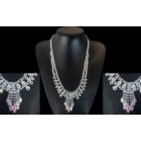 Mystic Colour Austrian Crystal Necklace, a long, elegant necklace of graduated rows of round '