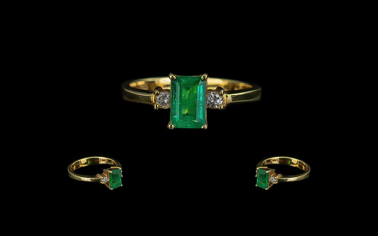 18ct Gold Superb Quality Emerald & Diamond Set Ring, marked 18ct and CEI to interior of shank.