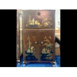 Mid Century Chinoiserie Decorated Cocktail Cabinet, pull front,