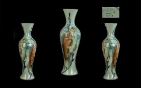 Moorcroft Tube lined Trial Vase. Dated 14-11-13. ' Fishes ' Design. Height 12 Inches - 30 cms.