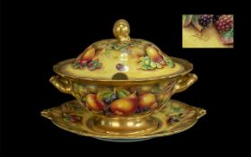 Royal Worcester Superb Large & Impressive Signed Handpainted Fruits - Twin Handled Lidded Bowl &