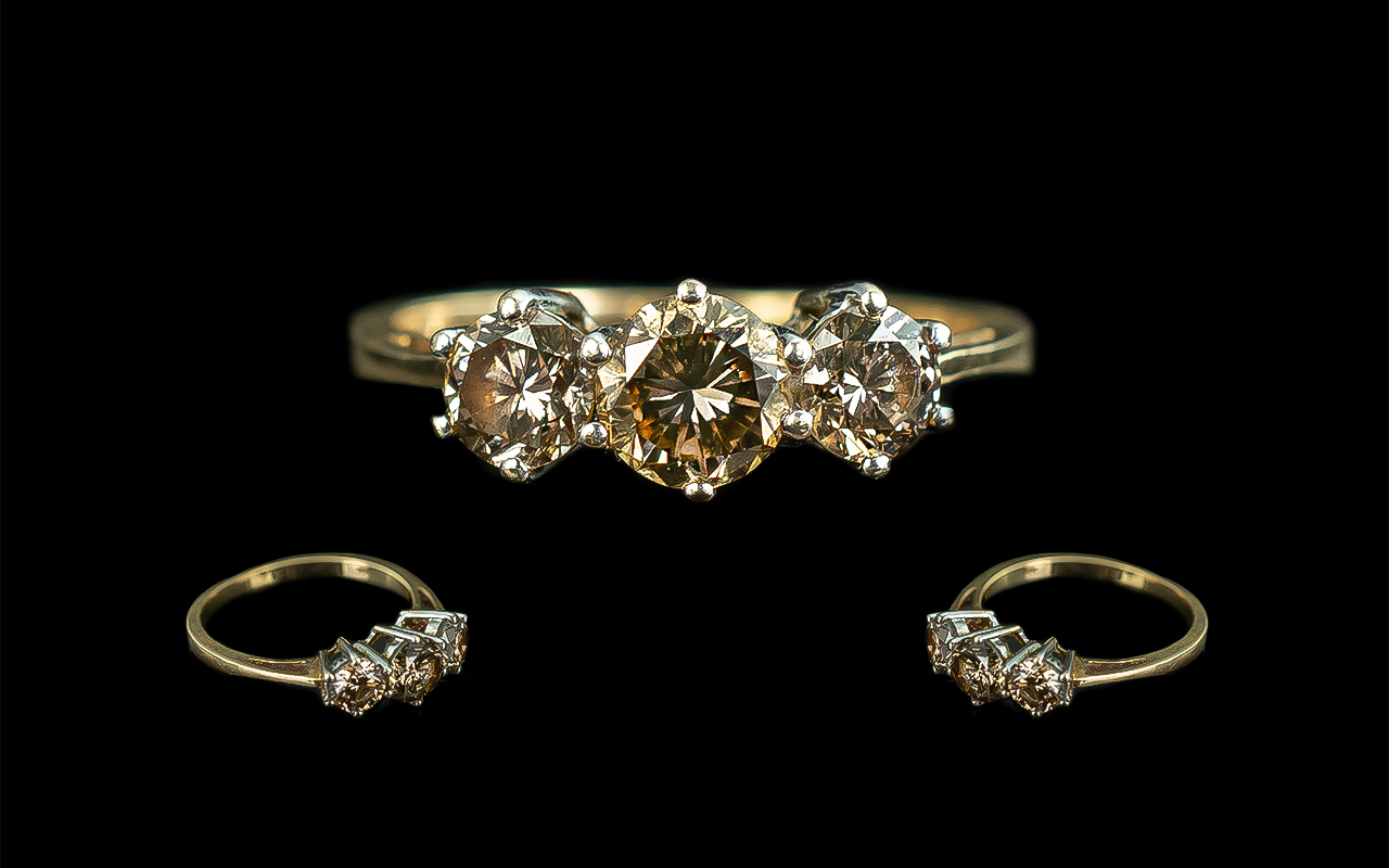 18ct Gold Attractive Three Stone Diamond Set Ring, marked 750 to interior of shank.