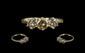 18ct Gold Attractive Three Stone Diamond Set Ring, marked 750 to interior of shank.