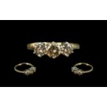 18ct Gold Attractive Three Stone Diamond Set Ring, marked 750 to interior of shank.
