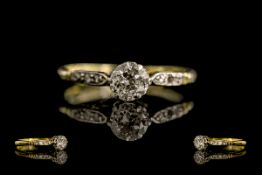 Antique Period - Attractive 18ct Gold and Platinum Diamond Set Ring. The Round European Cut