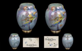 Carlton Ware Pair of 1930's Lustre Vases 'Sketching Bird in Flight', pattern no.