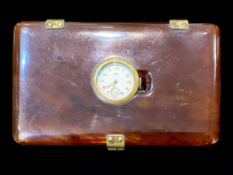 Art Deco Cigarette Case, Set With Clock in Bakelite, with brass mounts, measures 5" x 3".