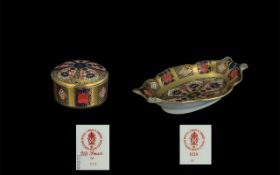 Royal Crown Derby Superb Imari Pattern Double Gold Banded Trinket Dish. Pattern 1128, date 1988.