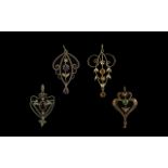 Antique Period of Small Collection of 9ct Gold Open Worked Stone Set Pendants ( 4 ) In Total.