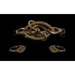 Victorian Period Superb 9ct Gold Snake Style Hinged Bangle with safety chain, marked 9ct,