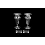 Edwardian Period 1907 - 1910 Small Pair of Sterling Silver Vases. Hallmark Birmingham 1902, Maker W.