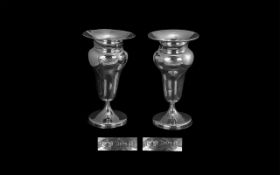 Edwardian Period 1907 - 1910 Small Pair of Sterling Silver Vases. Hallmark Birmingham 1902, Maker W.