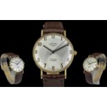 Rotary Gents 9ct Gold Cased Mechanical 17 Jewels Incabloc Wrist Watch with Tan Leather Watch Strap.
