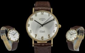 Rotary Gents 9ct Gold Cased Mechanical 17 Jewels Incabloc Wrist Watch with Tan Leather Watch Strap.