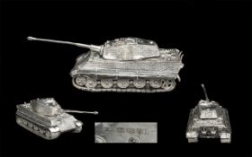 Mid 20th Century - Realistic Sterling Silver Model Tank with Rotating Turret. Excellent Detail.