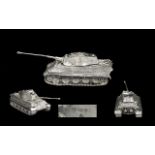 Mid 20th Century - Realistic Sterling Silver Model Tank with Rotating Turret. Excellent Detail.