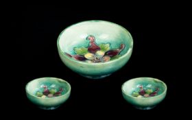 Moorcroft Small Green Columbine Footed Bowl. Marks to Base. Approx Size 3 Inches Diameter by 1.