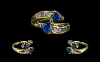 Ladies 18ct Gold Snake Design Diamond and Sapphire Set Dress Ring,