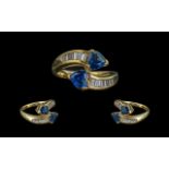 Ladies 18ct Gold Snake Design Diamond and Sapphire Set Dress Ring,