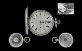 Swiss Early 20th Century Demi-Hunter Silver Keyless Pocket Watch. Mark 93.5 Silver Purity.