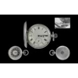 Swiss Early 20th Century Demi-Hunter Silver Keyless Pocket Watch. Mark 93.5 Silver Purity.