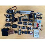 Camera Interest - Box of Camera Equipment, comprising Ricoh 500 camera, Praktica,