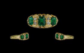 Antique Period - Attractive Emerald and Diamond Set Dress Ring. Excellent Design / Setting.