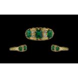 Antique Period - Attractive Emerald and Diamond Set Dress Ring. Excellent Design / Setting.