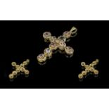 9ct Gold Multi-Stone Set Large Cross - Set With Amethysts, Topaz, Sapphires etc...